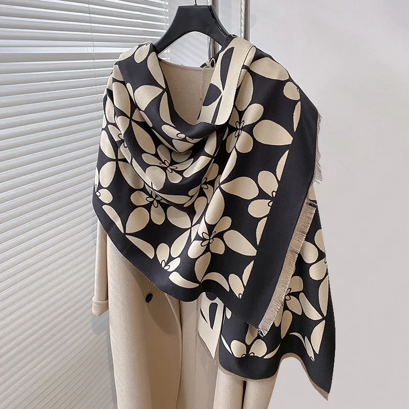 

Новинка 2024, элегантный женский жаккардовый кашемировый шарф из пашмины, зимний толстый теплый двусторонний платок, холодостойкий ветрозащитный шарф-одеяло