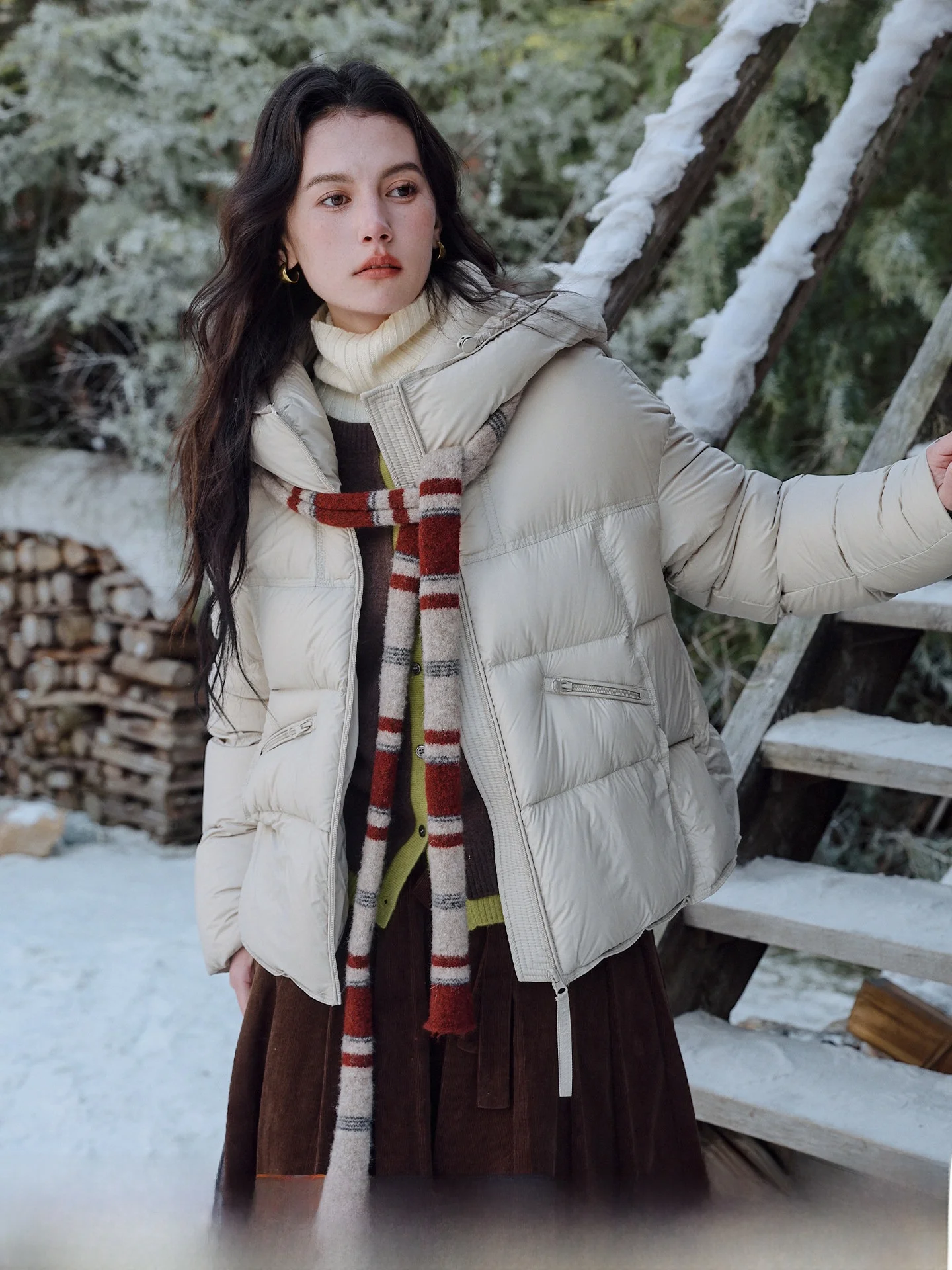 

Ретро-легкий пуховик-пальто He Mu Winter, белый, с капюшоном, короткий, теплый, с длинными рукавами, на молнии