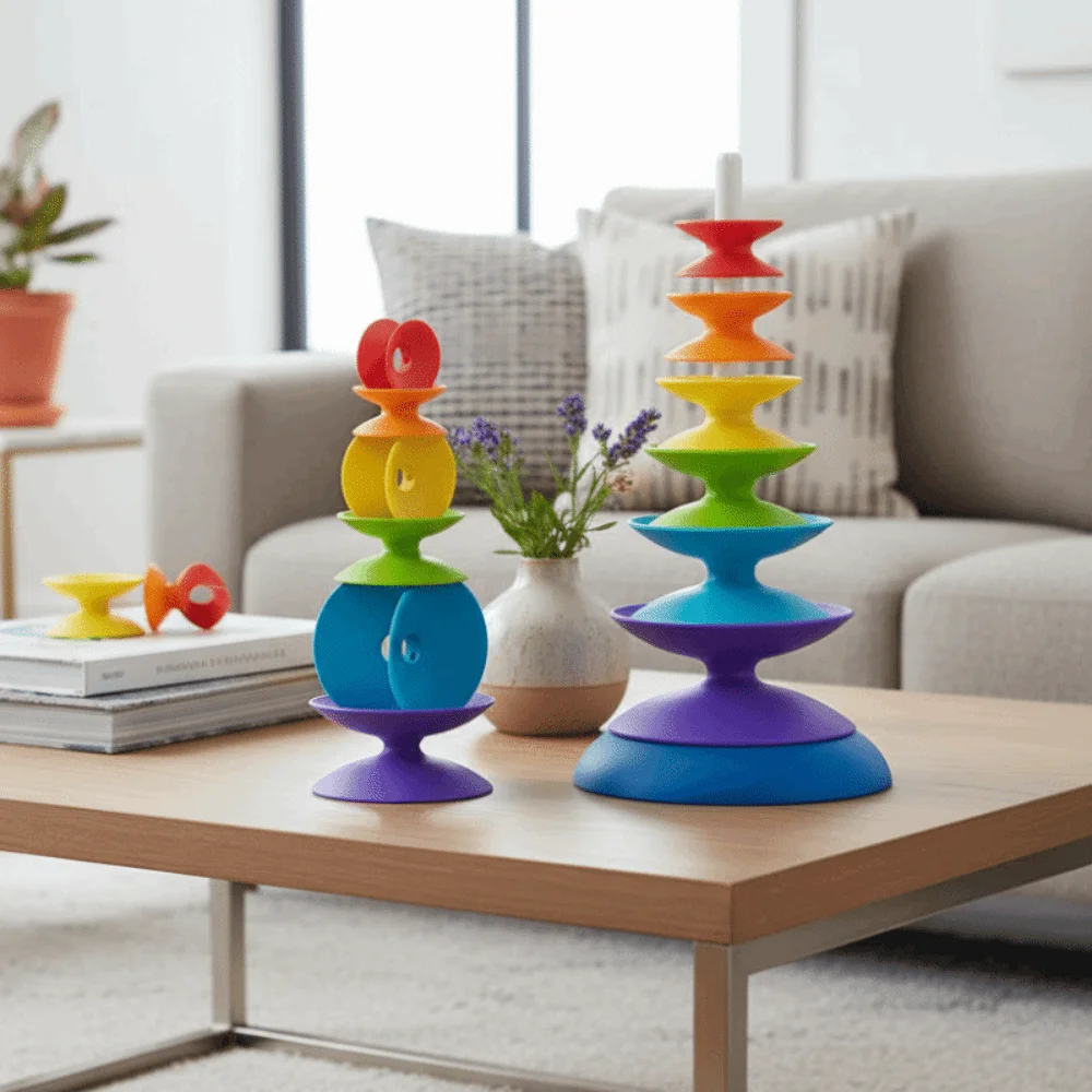 Ferrule Rainbow Stacking Toys Montessori Toy Rotating Rainbow Revolving Ring Tower Early Education Stackable