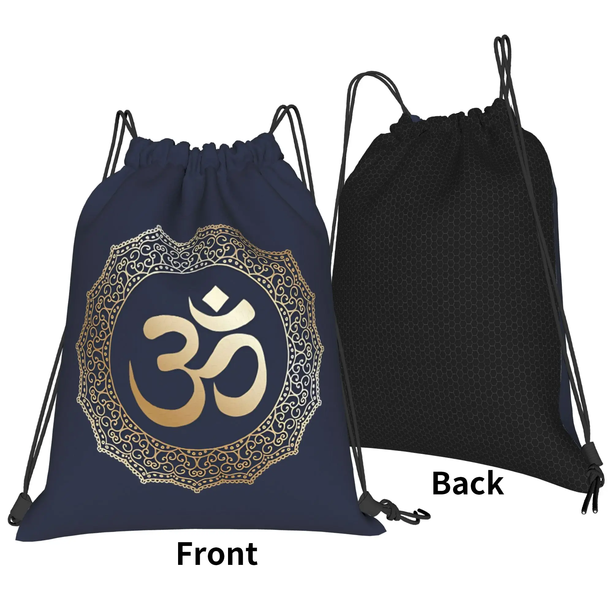 Gold Om Mandala Drawstring Bag  Fashion Waterproof Sackpack String Bags Students Sports Yoga Backpacks