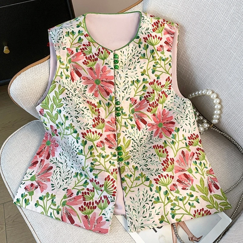 

Традиционный жилет из жаккардового сатина 2026 года, этнический жилет с круглым вырезом, восточный ретро-жилет без рукавов, этнический жилет, топы в стиле ханьфу