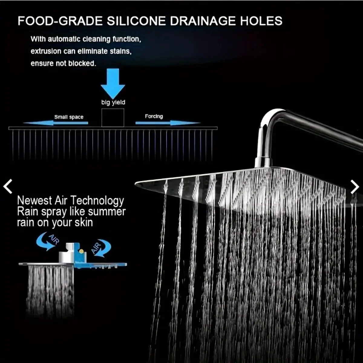 Rain Shower Head 8inch Large Top Spray Square Shower Head 304 Stainless Steel Ultra-Thin Powerful High-Pressure Bathr
