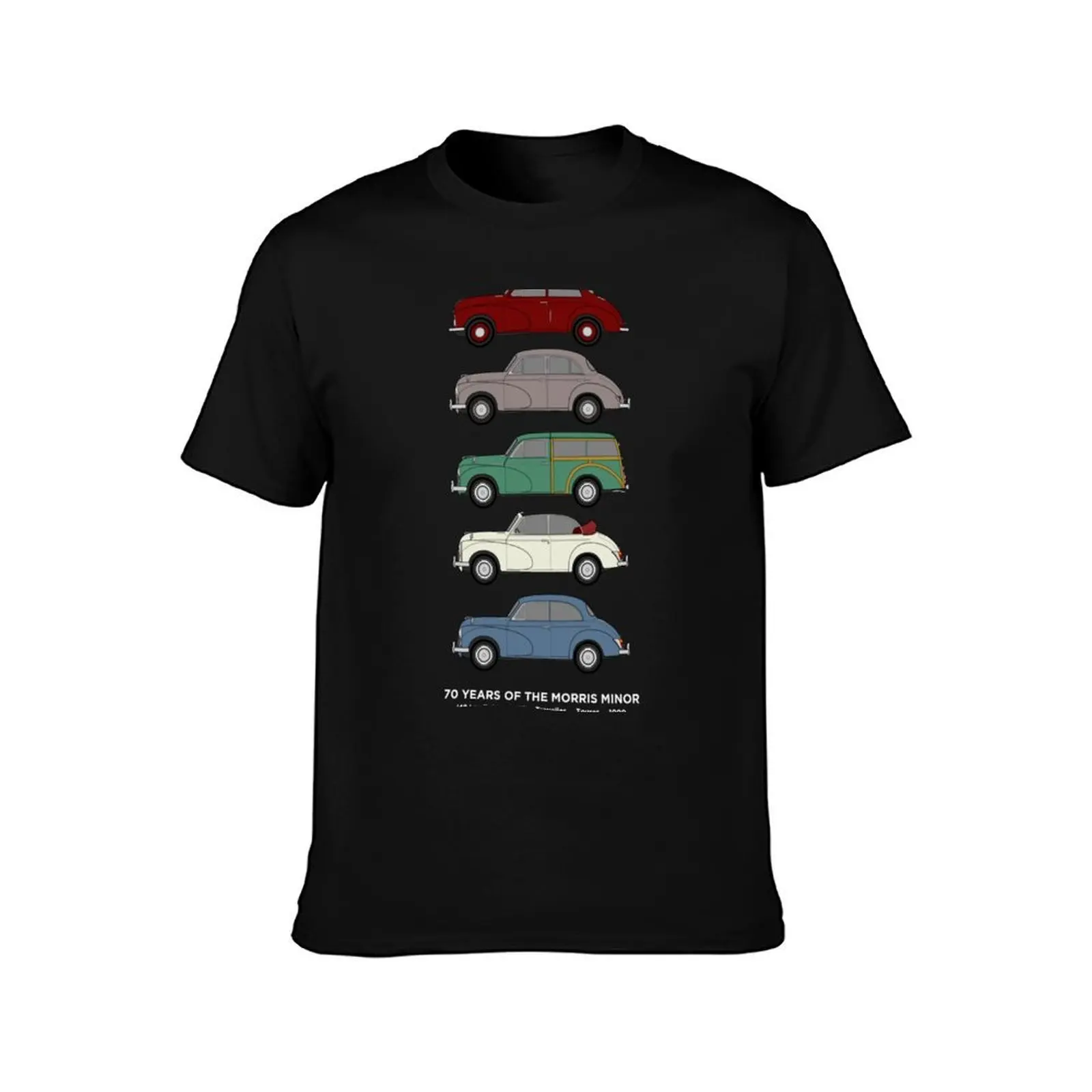 Morris Minor 70th Anniversary Classic Car Collection Artwork T-Shirt Streetwear Print Tee Shirt T-Shirt