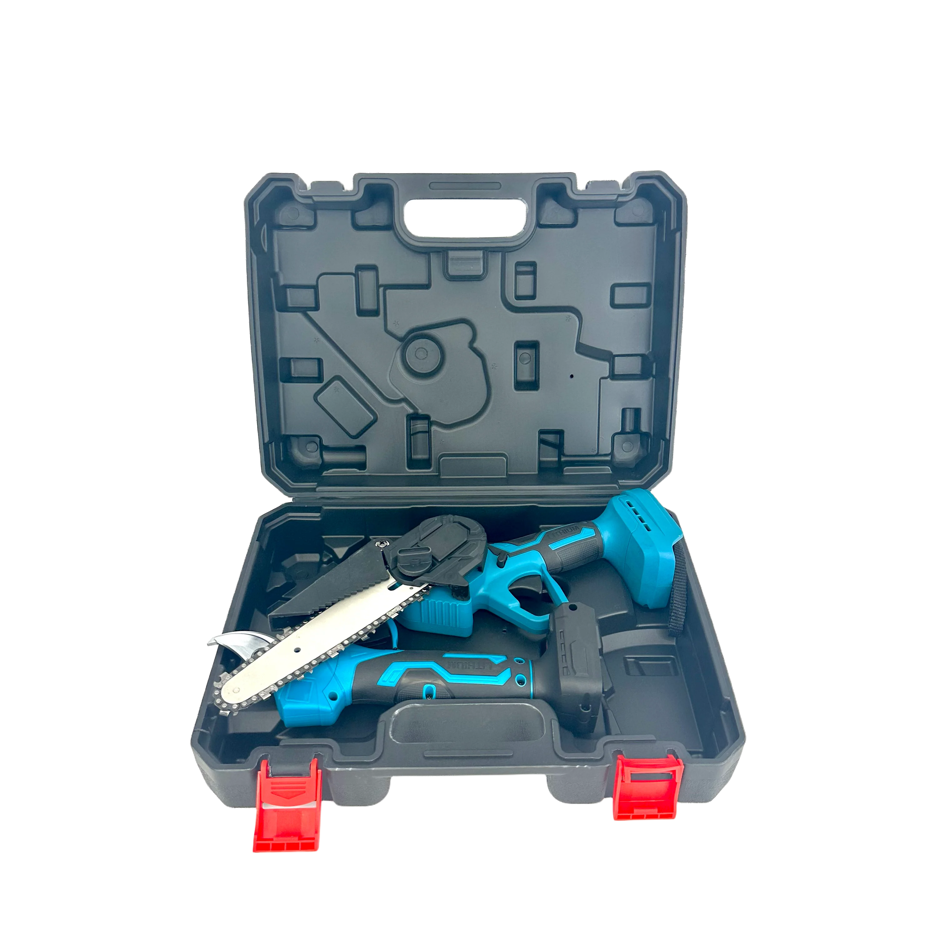 Custom BOLIU 21V Cordless Garden Tool Set Durable OEM Plastic Box Packaging Hand-Held Glue Cutter Mini Chainsaw Combo Steel Mate