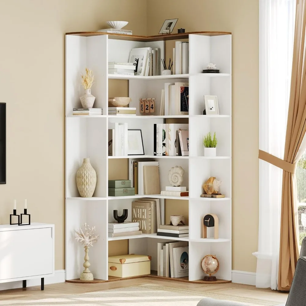 خزانة كتب زاوية على شكل حرف L للمكتب المنزلي وغرفة المعيشة، 74 طويلًا، رف عرض 6 طبقات للكتب والديكور #3