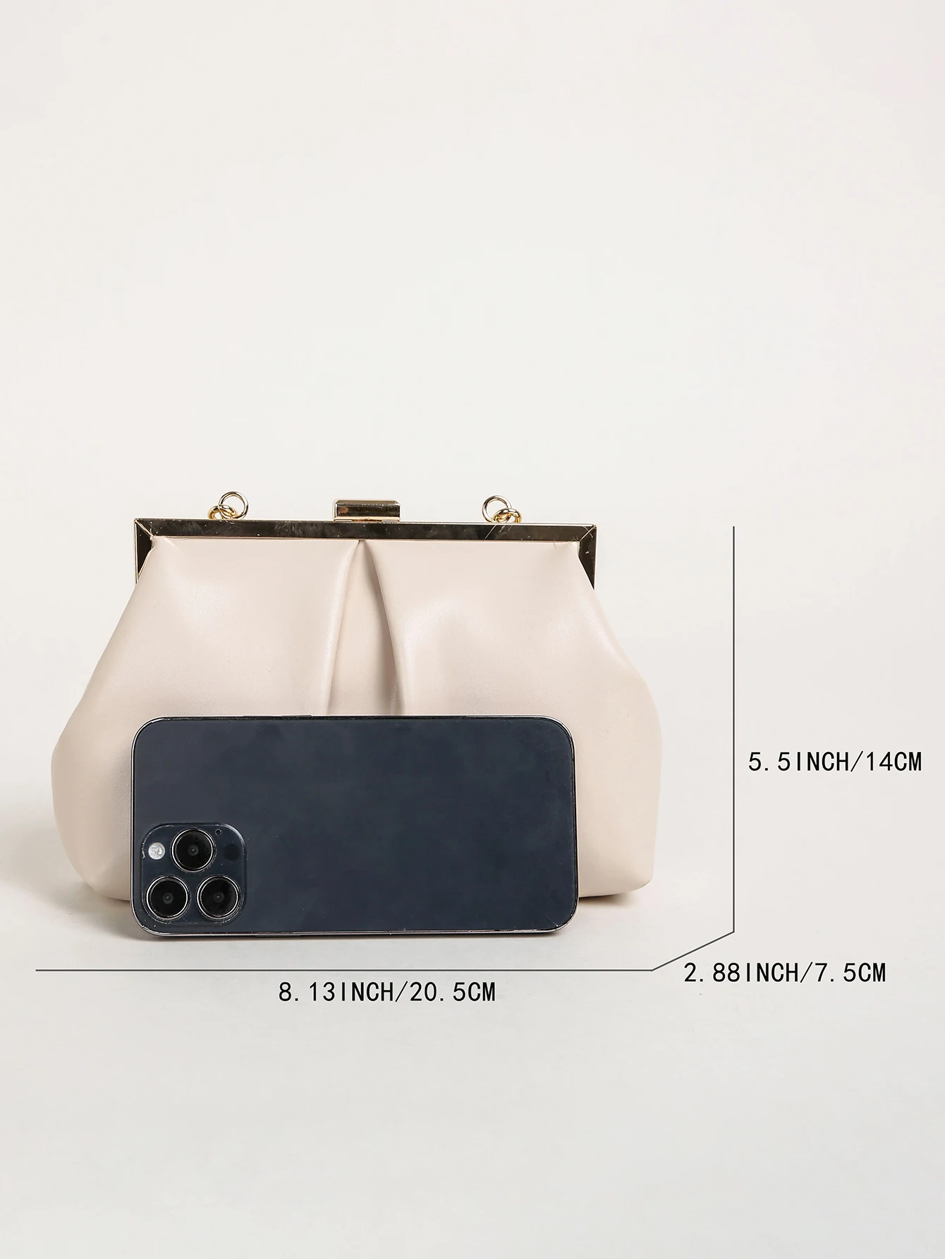 1 Stück Elegante Abendtasche aus Metallic-PU-Leder mit Falten und Kiss-Lock-Verschluss, Glänzender Metallkettenhalter-Rahmen, Crossbody-Clutch-Tasche – Detail 16