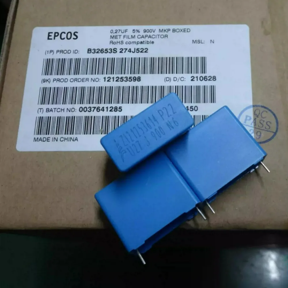 

5pcs/lot EPCOS 0.27uf/900v 270nf u27 274 Brand New 22mm Film Capacitor B32653S274J