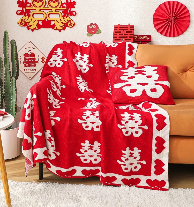 

New Chinese retro style blankets festive wedding high-end bedside towel decorative blanket sofa blanket blanket small blankets