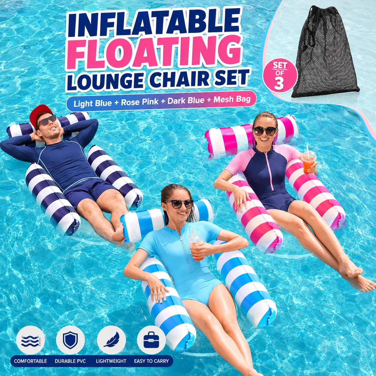 

Portable Inflatable Pool Float Adult Floating Lounge Chair Foldable Recliner For Lake Beach River Swimming Summer Relax Seat