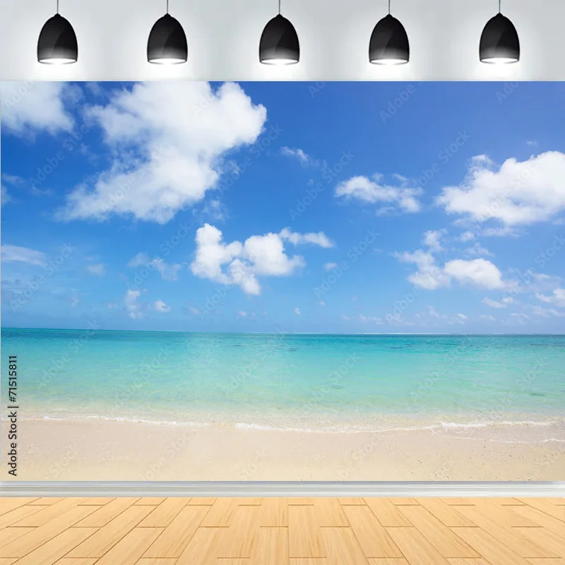 المناظر الطبيعية الاستوائية الجميلة مع شاطئ رملي خلفيات للتصوير الفوتوغرافي البحر الكاريبي السماء الزرقاء الغيوم استوديو الصور خلفية SD-01