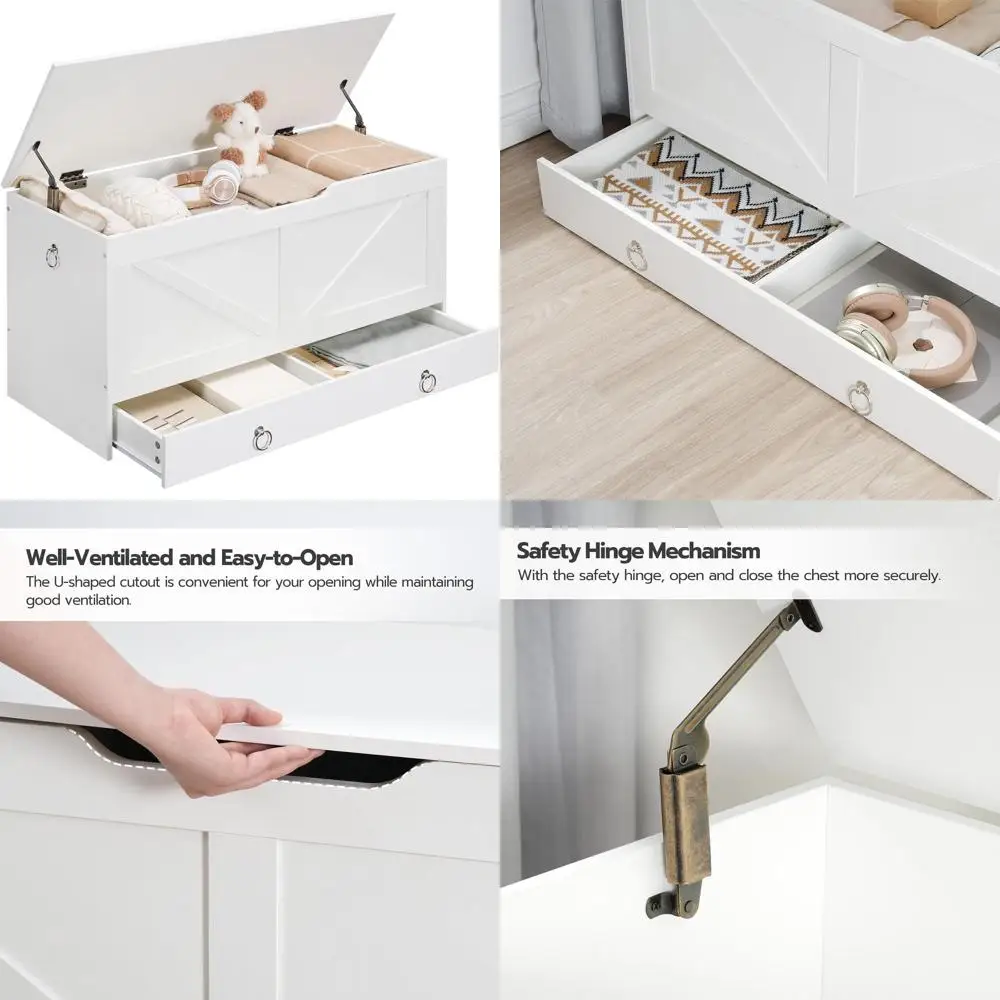

Wooden Storage Chest with Drawer, 39.3 Entryway Bench, Holds 220 lbs, White Shoe Storage, Easy Assembly WT710CW01G1