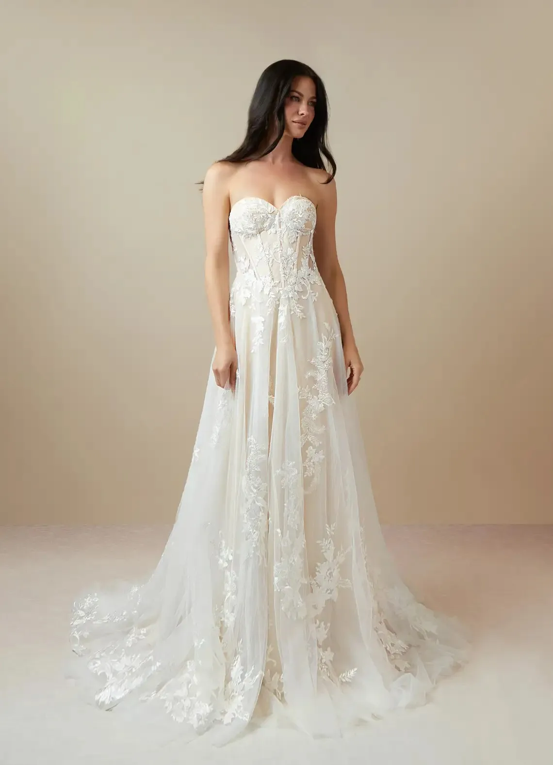 Elegante querida Lace Applique Vestidos De Noiva, Um Vestido De Linha, Vestido De Noiva Espartilho, 2024