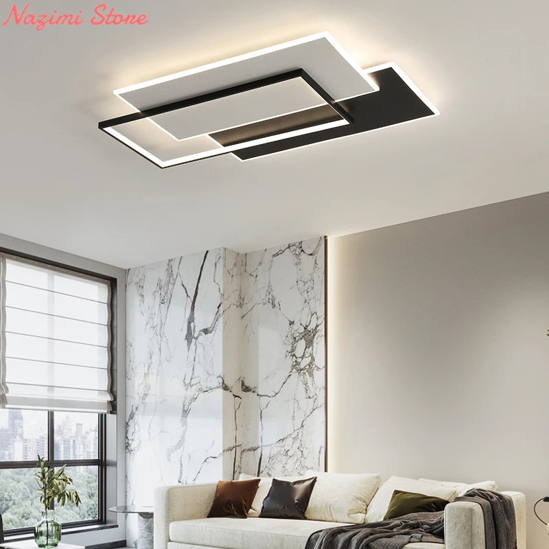 

Rectangle LED Ceiling Lights Remote Control Fixture White Black Modern Simple Aluminum Balcony Living Room