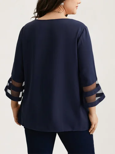 Imagen 2 del producto Blusa de talla grande para mujer, cuello oblicuo, gasa, media manga, transparente, camisas Vintage informales elegantes, Tops, ropa de mujer 2025