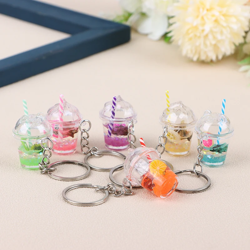 1Pc Fashion Creative Mini Luminous Milk Bubble Tea Cup Keychain For Women Men Cute Bag Pendant Car Key Ring Jewelry Gifts