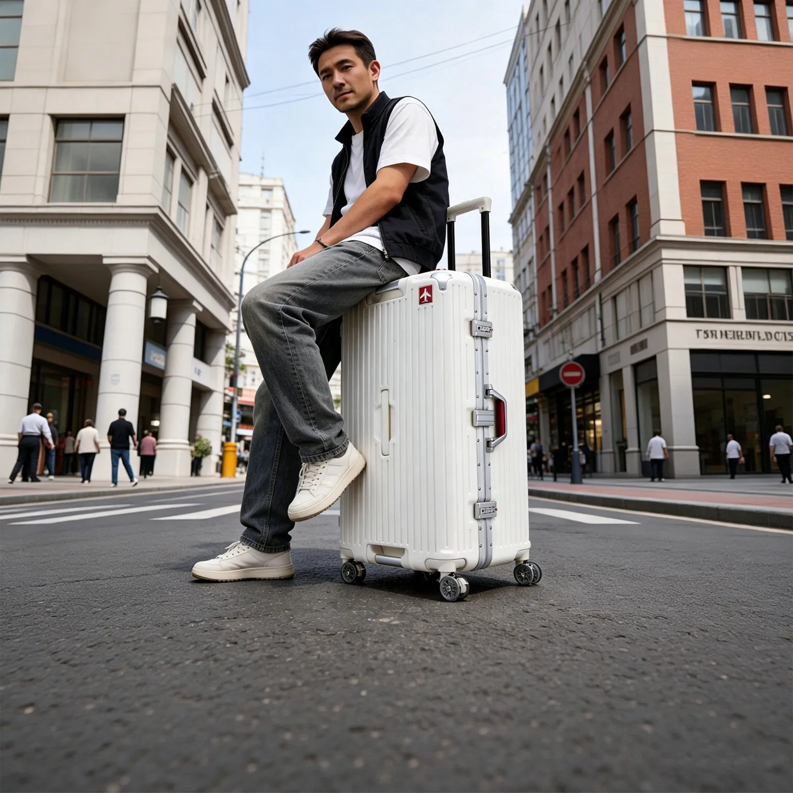 

Large Capacity Aluminum Frame Luggage with USB Function Shock Absorption Brake Wheels And Front Double Handle Cup Holder