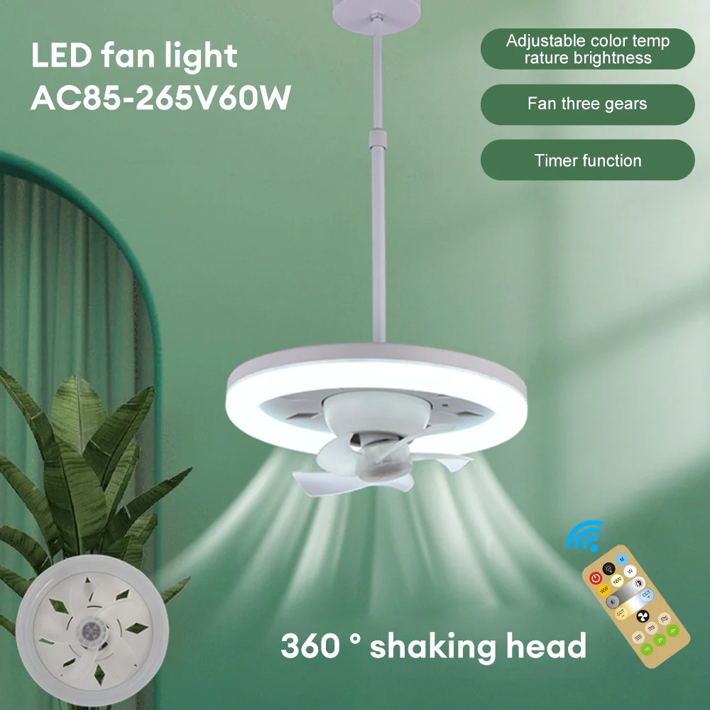 360 ° Swing Head Ceiling Fan Light E27 with Remote Control Adjustable LED Fan Light Living Room Ceiling Fan Chandelier 85V-265V