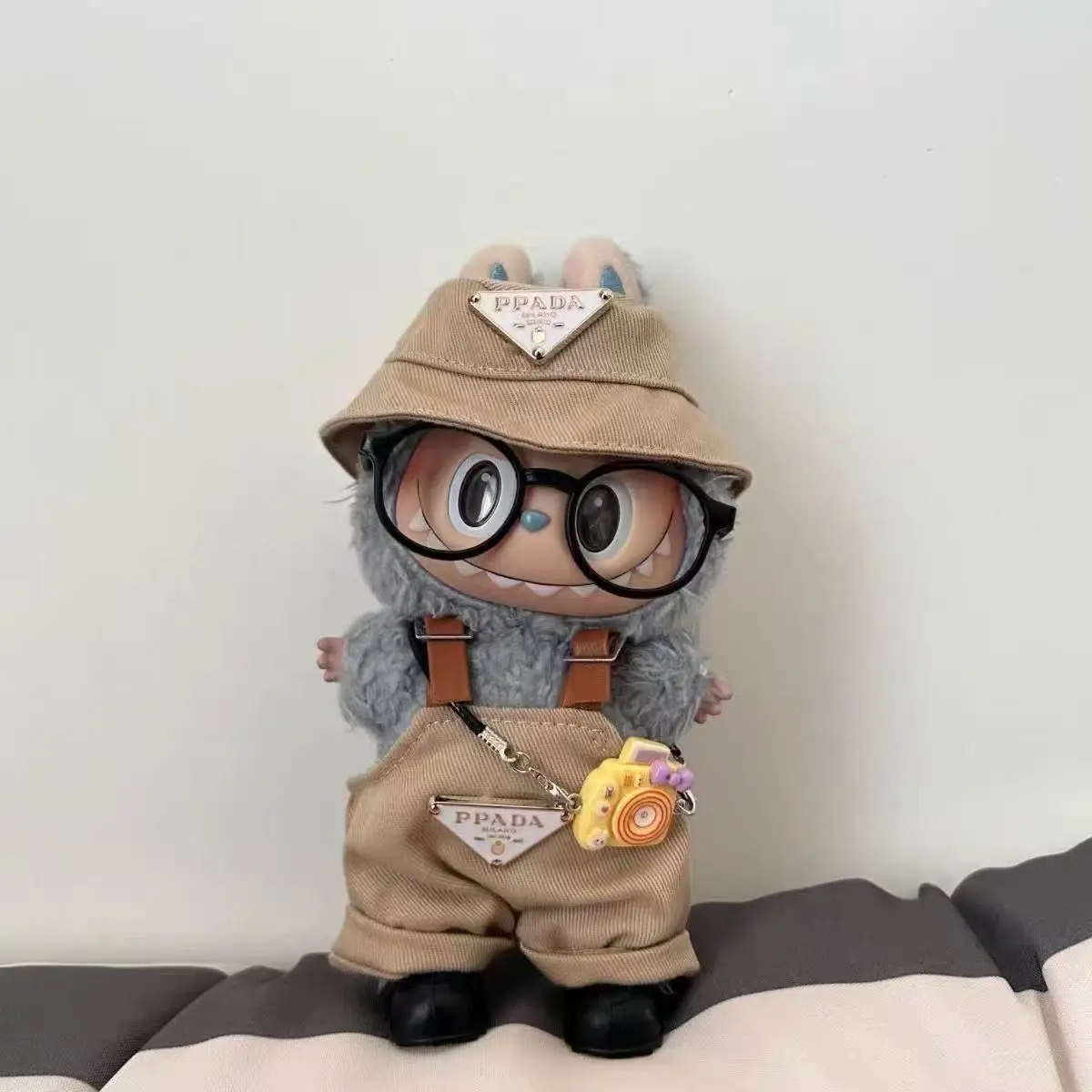 

15 17 см для мини-куклы Labubu, одежда, шляпа рыбака, комбинезон в стиле ретро I II, аксессуары для кукольного домика, комплект очков, одежда для сидения, вечеринки