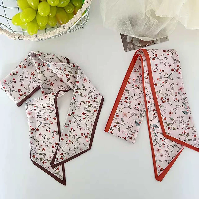 2026 New Arrival Women Vintage Floral Print Skinny Satin Scarf Hair Strip Silk Ribbon Neck Scarves Paisley Bag Handle Ribbon - view 6
