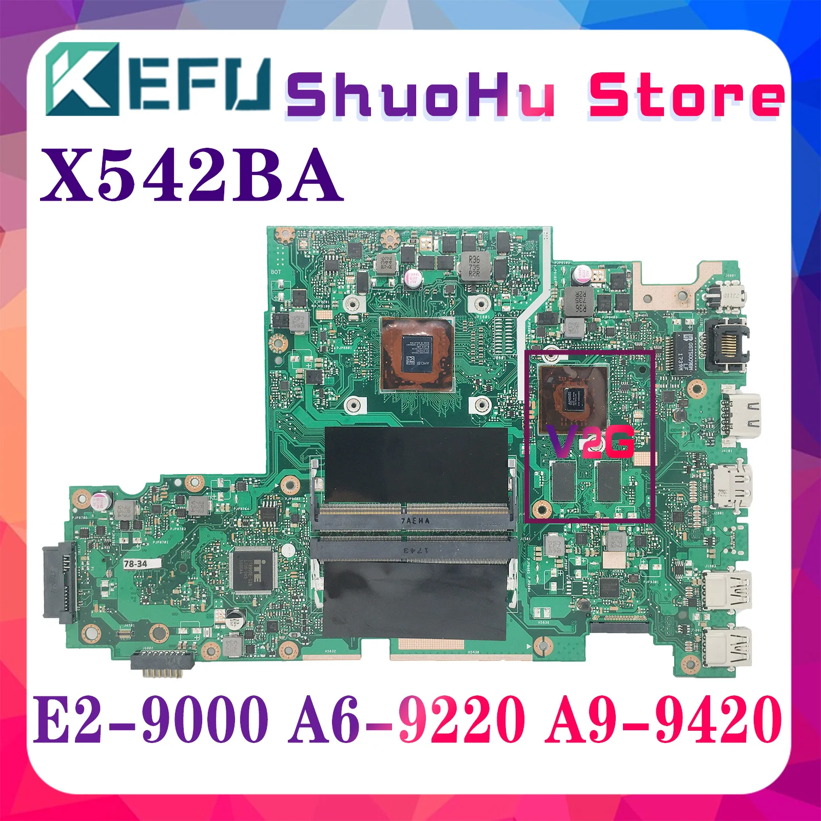 

KEFU X542BP Laptop Motherboard For ASUS X542B A580B K580B X542BP Mainboard With A9-9420U A6-9220 E2-9000 GPU UMA/V2G100% test