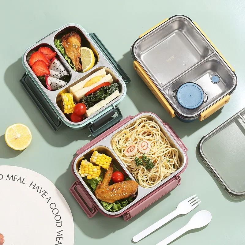 Leakproof Lunch Container 304 Stainless Steel Bento Box with Tableware for Adults Kids Portable Grids Food Containers view 2