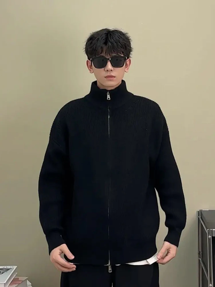 

Мужской вязаный кардиган Bla American Retro на молнии с высоким воротником, длинными рукавами, повседневный, из полиэфирного волокна, осенний