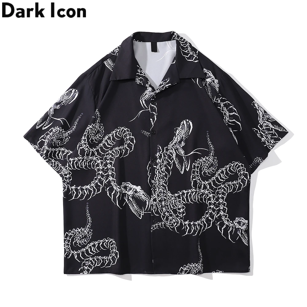 Dark Icon Skeleton Dragon Casual Men\'s Shirt Summer Thin Material Shirt Men Polo Collar Shirts Short Sleeve Top