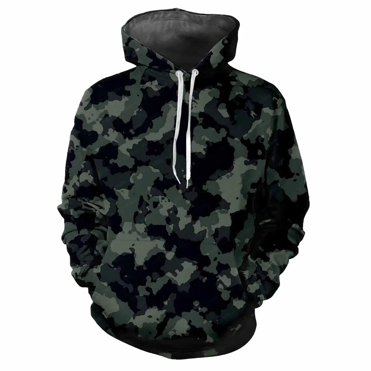 Trendy Men\'s Hoodie Printed  Fun Camouflage Patterns Digital Printing Casual Long Sleeved Hooded Thick Fabric Tops