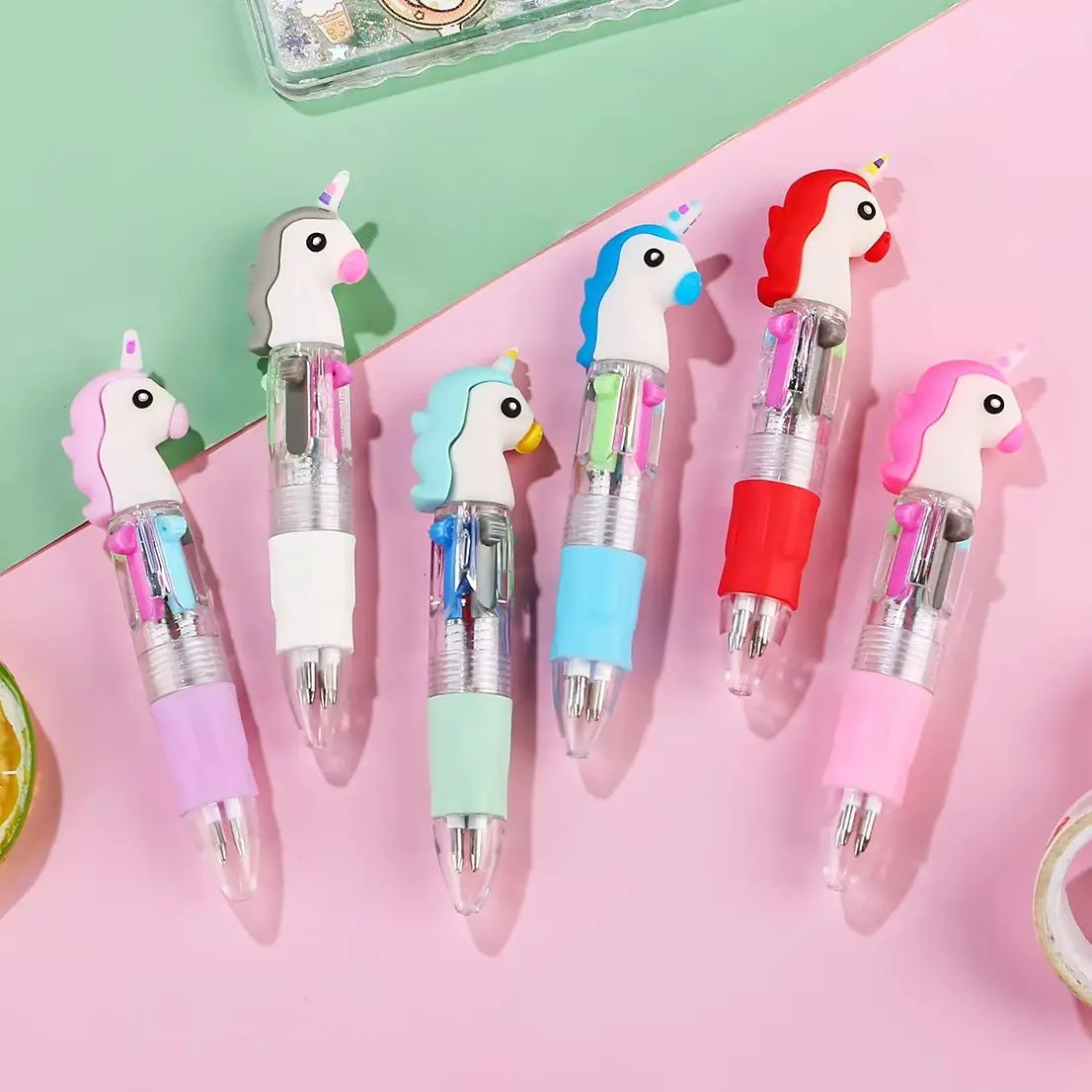 

10Pcs/Lot Cartoon Cute Unicorn Four Color Mini Ballpoint Pen Kawaii Multicolor Pens Gift Kids Girls School Office Stationery