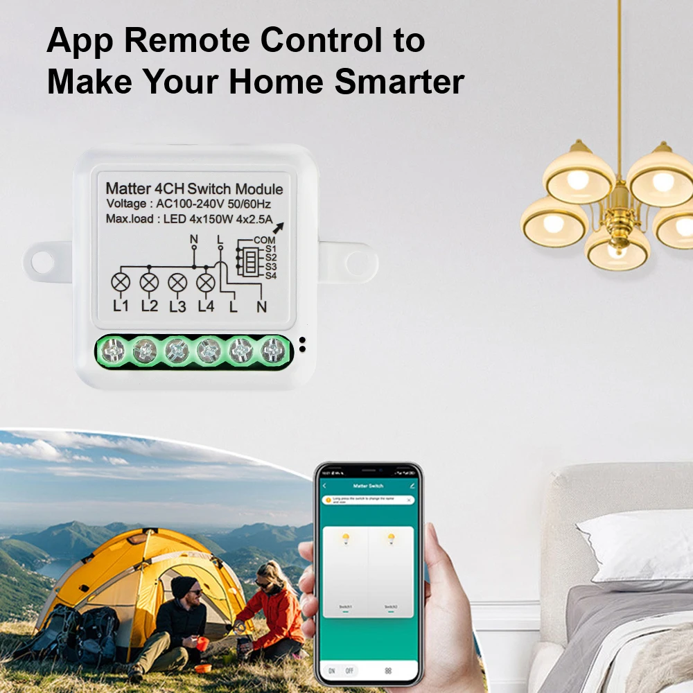 300W 10A Remote Controller On/Off Switch 1/2/3/4CH Matter Switch Module AC 100V-240V Smart Breaker WIFI Voice Control