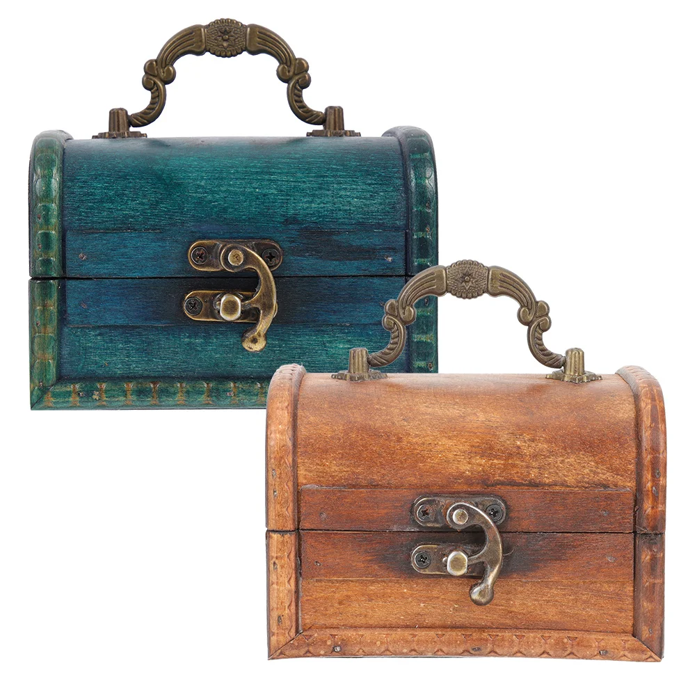 2Pcs Vintage Wood Jewelry Box Organizer Storage Case for Rings Necklaces Bracelets Small Organizer Chest Groomsmen Proposal Box