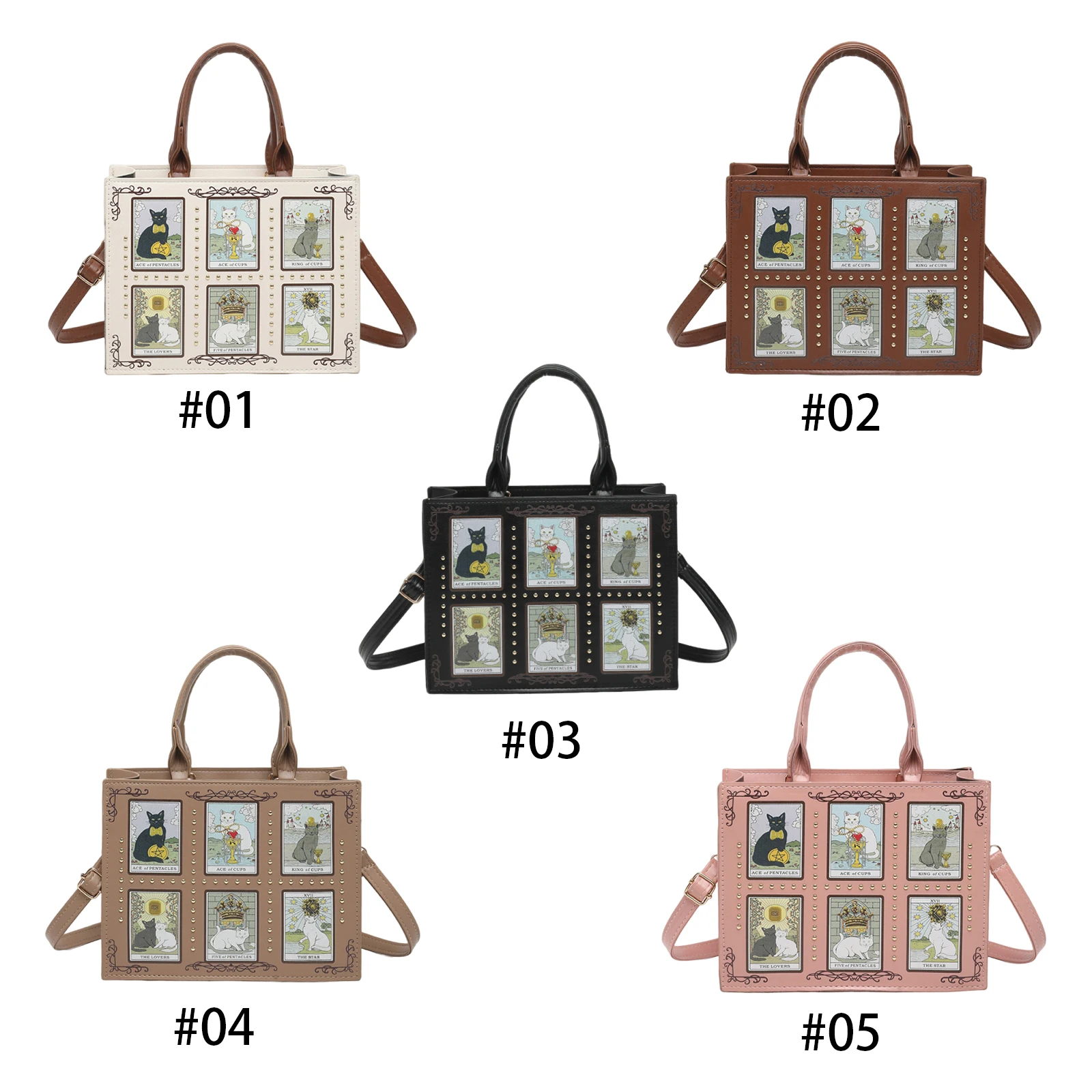 Quadratische Tragetasche für Damen mit verstellbarem Riemen, Umhängetasche aus PU-Leder mit Katzenmotiv und Reißverschluss, Handtasche für Pendler und Verabredungen – Detail 8