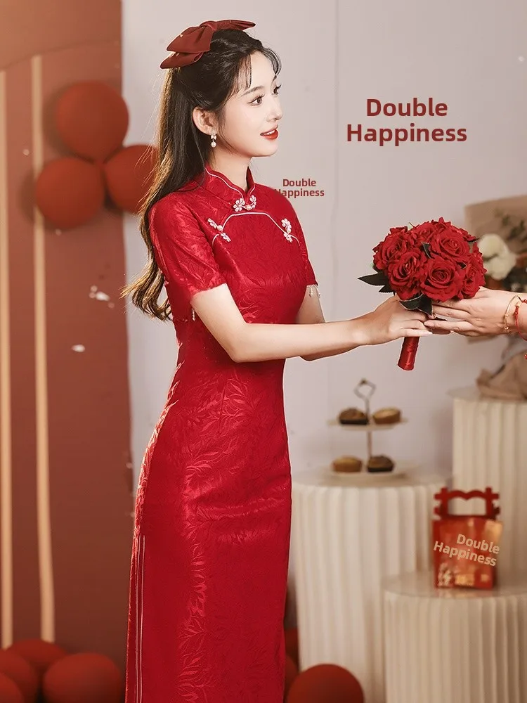 

Красное винтажное платье Dr Ele в китайском стиле, новая версия, средней длины, для помолвки и свадьбы, женское