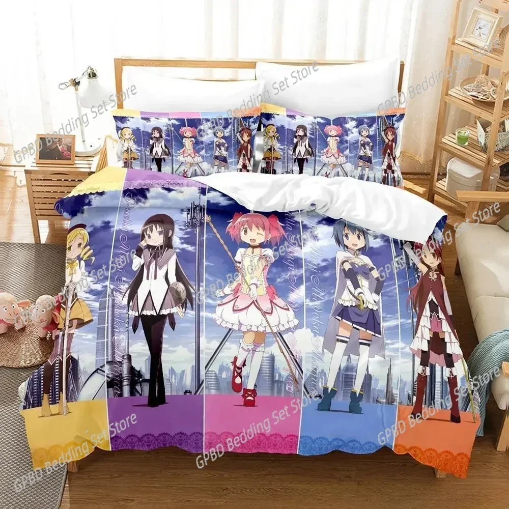 Kawaii Girl Anime Puella Magi Madoka Magica 3D Bedding Set Duvet Cover Pillowcases Single Twin Full Queen King Size Home Decor Q