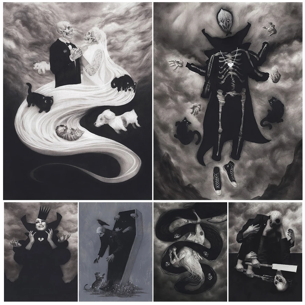 

Frenzy Of Killing Dark Creature Gothic Wall Art Canvas Painting Scary Skeleton Couple Abstract Art Poster And Print Home Decor