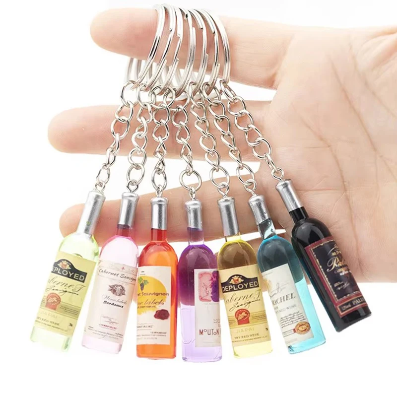 Simulation Resin Beer Wine Bottle Keychain for Women Men Fashion Car Trinket Keyring Bag Pendant Key Holder Accessions Gift ﻿