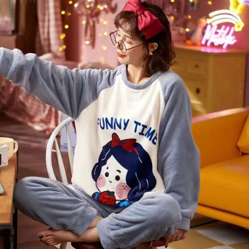 Thickened Warm Winter Pajamas O-Neck Long Sleeve Cartoon Bear Sleepwear Flannel Big Size Sleepwear Coral Velvet Two-Piece Set 5
