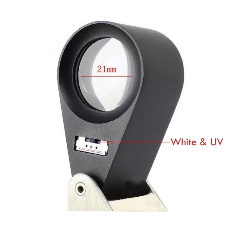 10X 20X 30X 40X Magnifier with 6 LEDs 7 UV Lights Jewelry Diamond Magnifying Glass Handheld Illuminated Folding Loupe Magnifier
