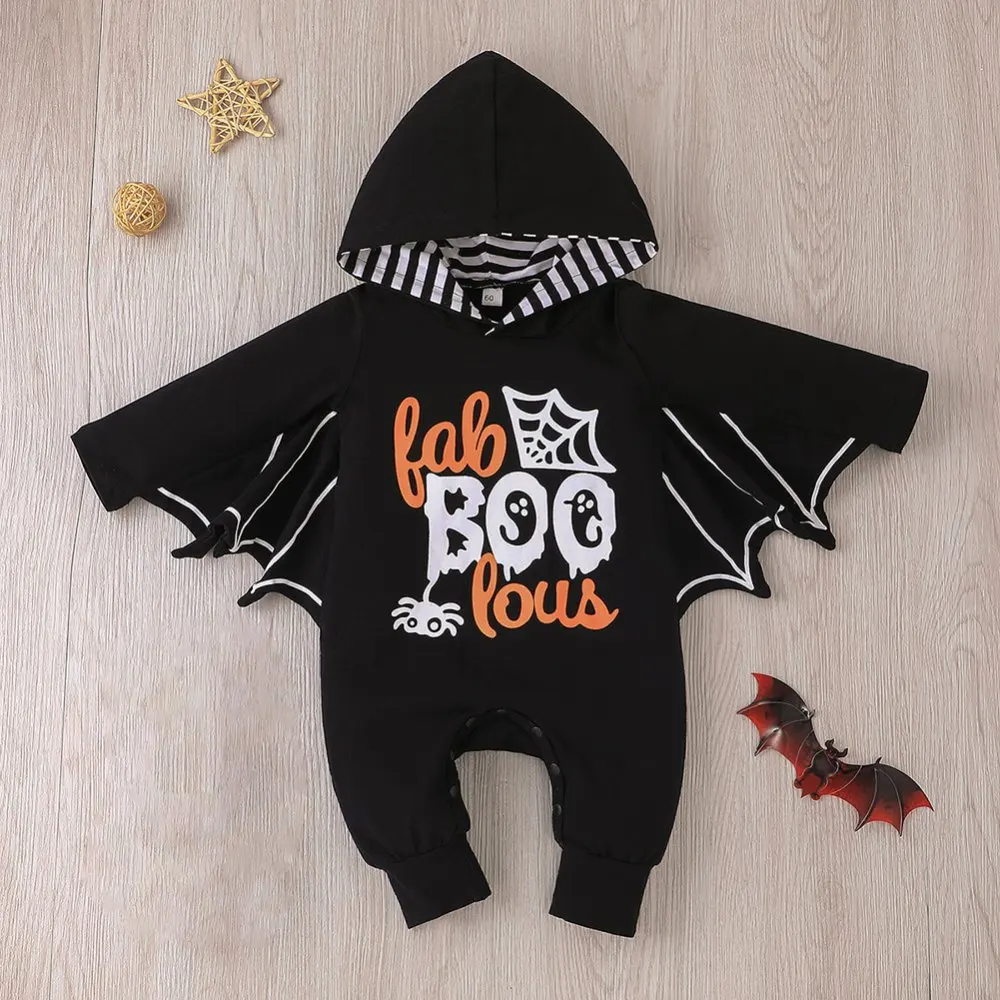 Baywell Autumn My First Halloween Suit Newborn Baby Boy Cosplay Costume Infant Pumpkin Bat Hoodie Bodysuit 0-18 Months