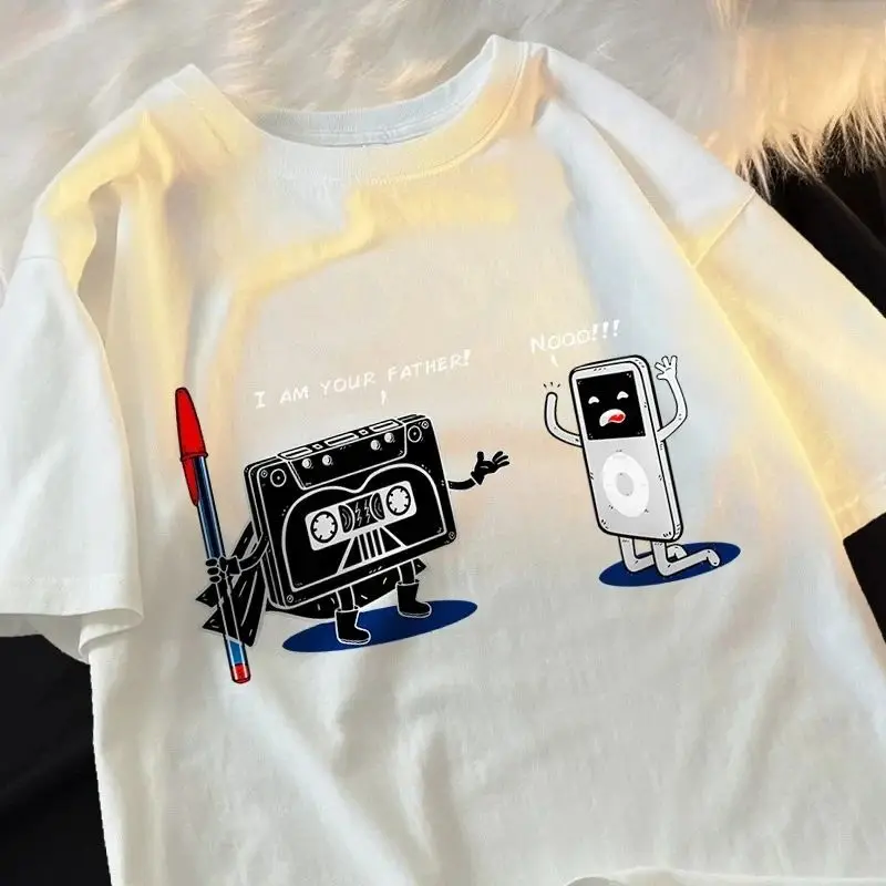 Hip Hop T-Shirts Fun Cassette Tape I Am Your Father Printed Clothes Summer Casual Loose Short Sleeve Streetwear T Shirt Unisex