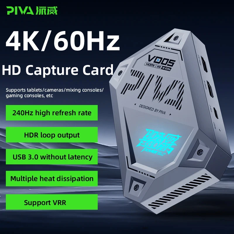 Piva 4K 60Hz USB 3.0 Video Audio Game Capture Card Sound Recording for OBS Capturing Live Broadcast