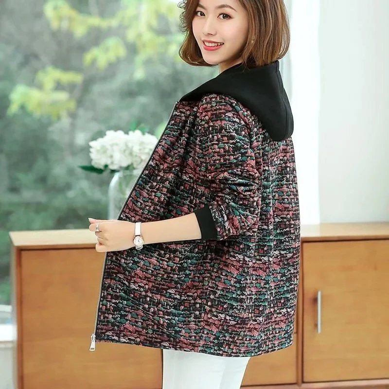 

Fashion Hooded Flower Color Female Outerwear Medium And Long Women Trench Coat Spring Autumn Middle-Aged Mother Jacket XQ241
