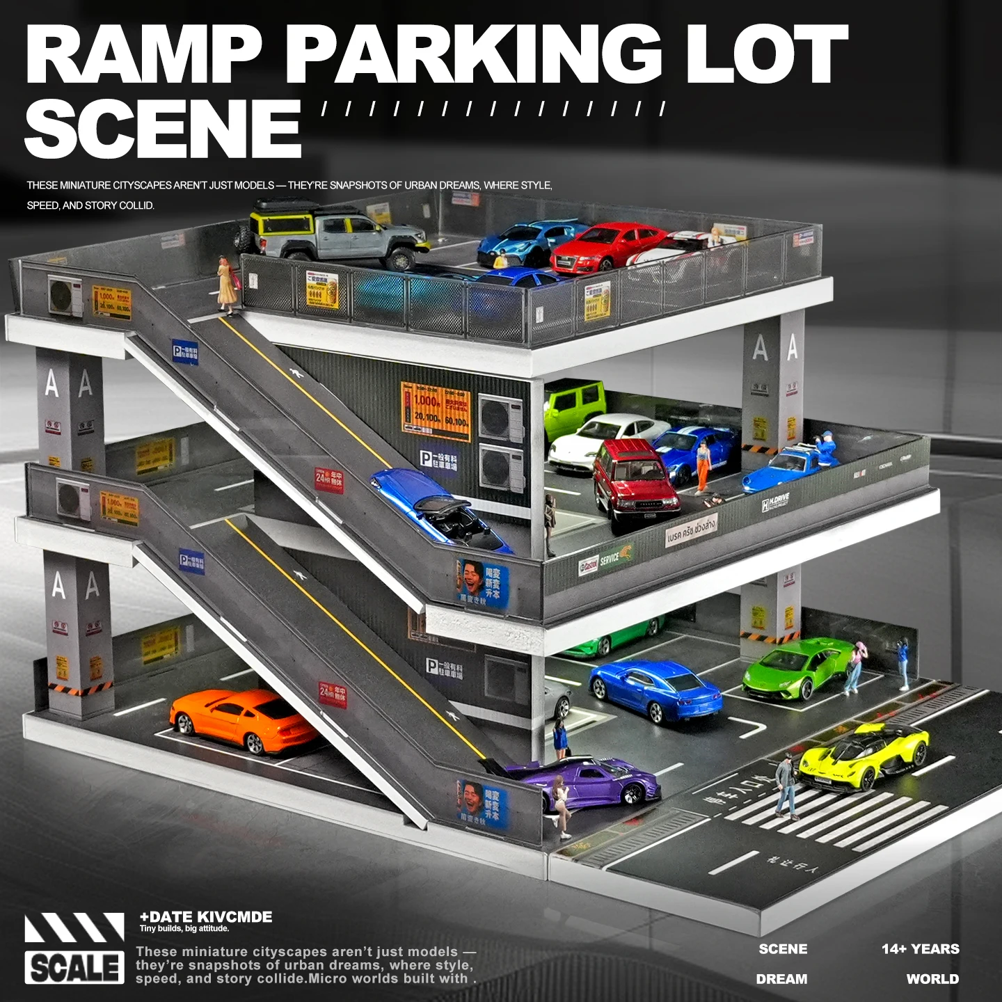 1/64 Japanese Style Slope Lighted Parking Model Lot Underground Garage Assembly Miniature Scene Display Piece image 5