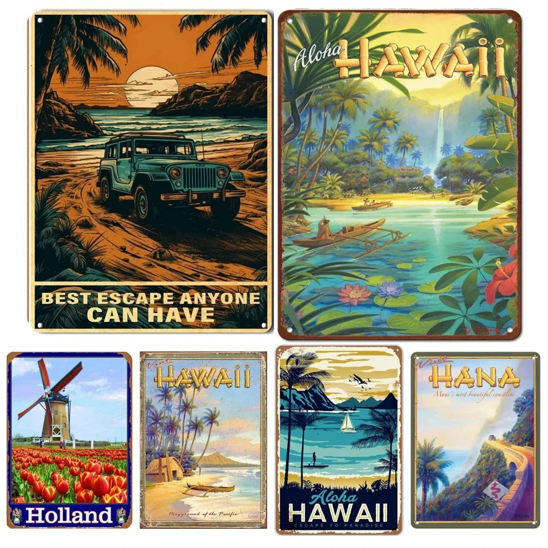 Санторини Пейзаж Металл Алюминий Винтаж Настенный Знак Декор Плакат Кофе Паб Украшение Дома Ретро Стиль Прямоугольная Табличка