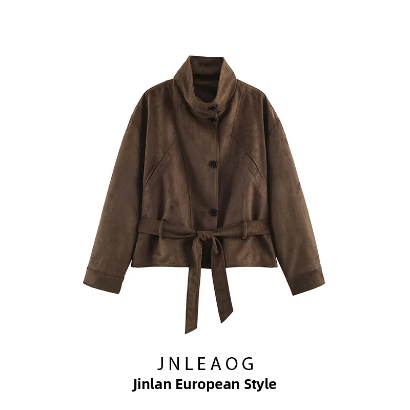 JNLEAOG Women's Jacket Coat with Belt Faux Fur Texture Effect Autumn New Style Long Sleeve Standard Version Polyester Fiber