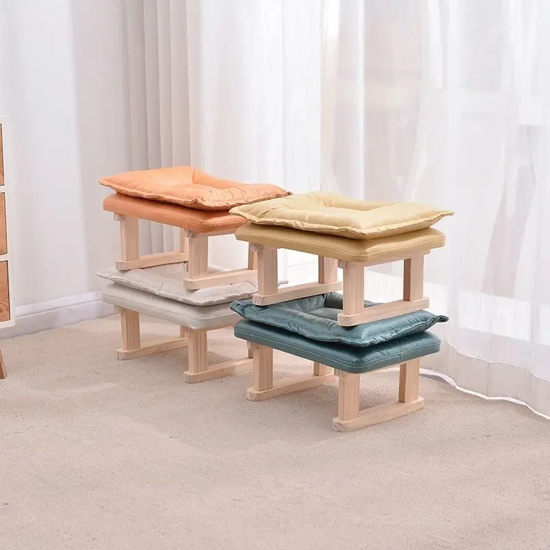 Solid Wood Living Room Stool Soft Bag Bench Household Footstool Entrance Shoe Bench Sofa End Table Multi-Style Low Stool