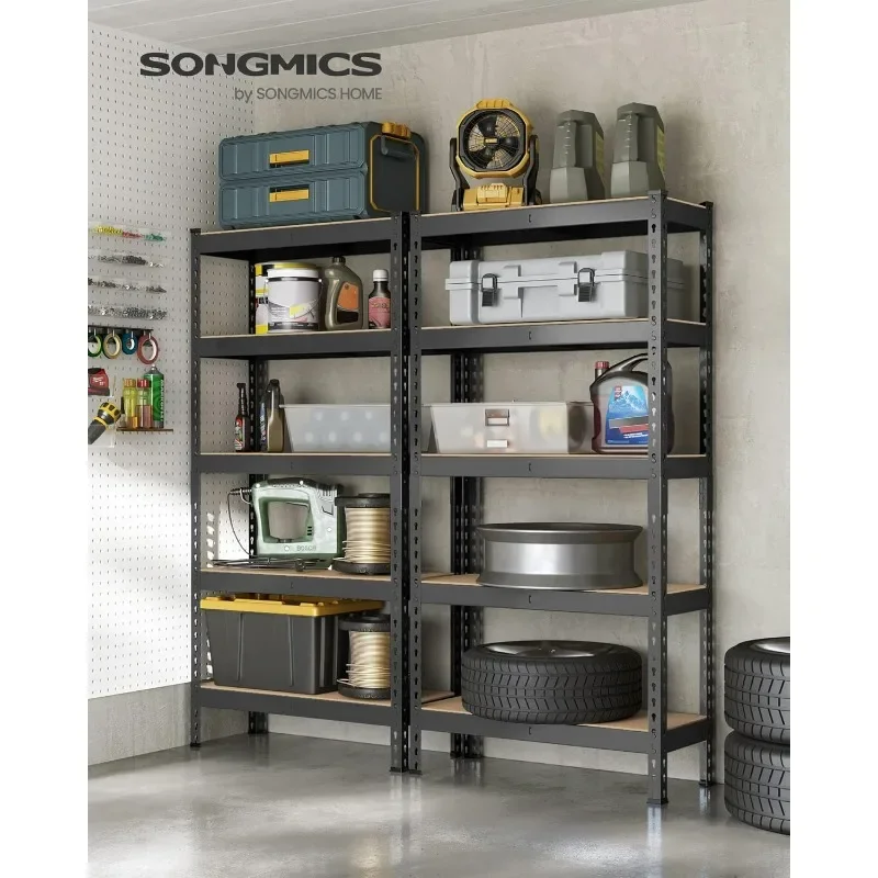 5-Tier Storage Shelves, Set of 2 Garage Storage, Boltless Assembly, Adjustable Shelving Units, Shed Warehouse Basement