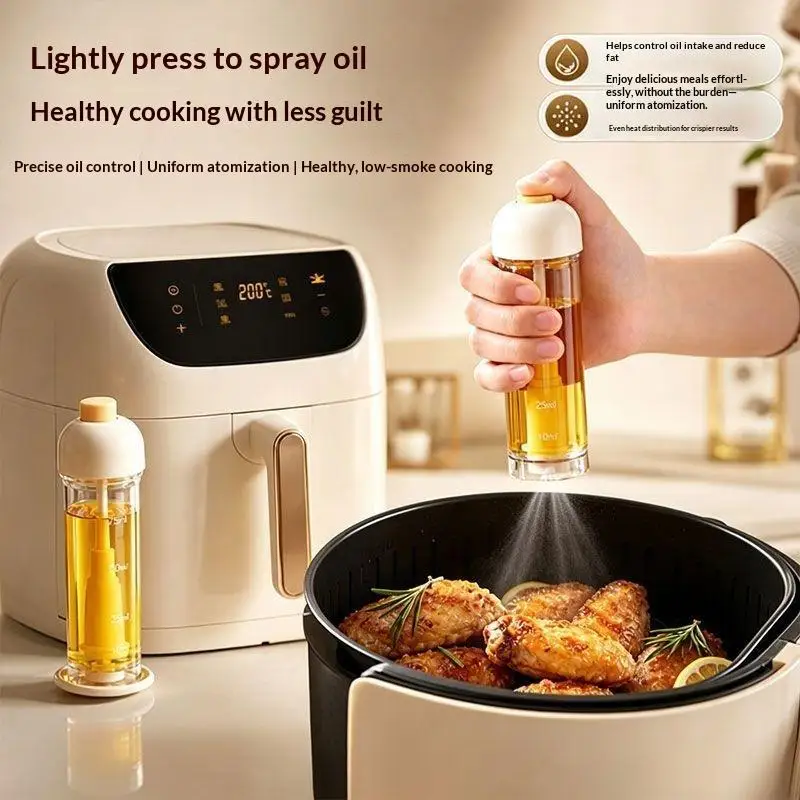 Oil Spray Bottle with Even Fine Mist Transparent Measuring Oil Mister with Base for Cooking Salad BBQ Baking