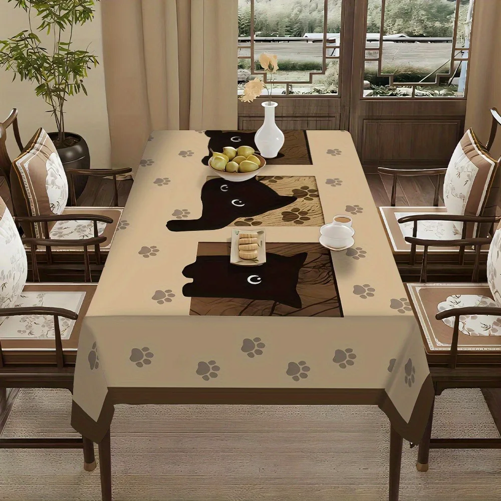 Single-sided printed, retro cat print square tablecloth for indoor and outdoor camping and parties