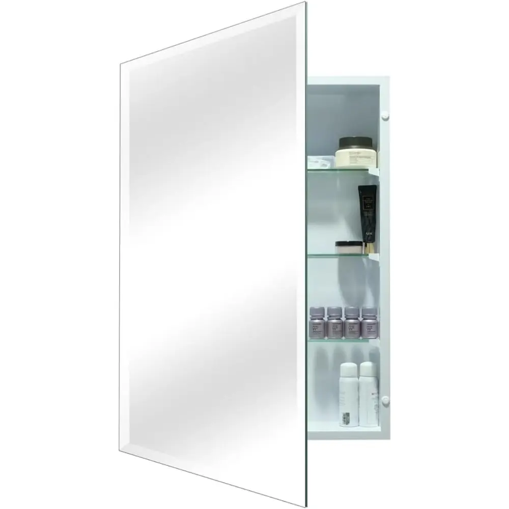 

16x26 Inch Illuminated Mirror Medicine Cabinet with Storage, Surface Mount, Beveled Glass